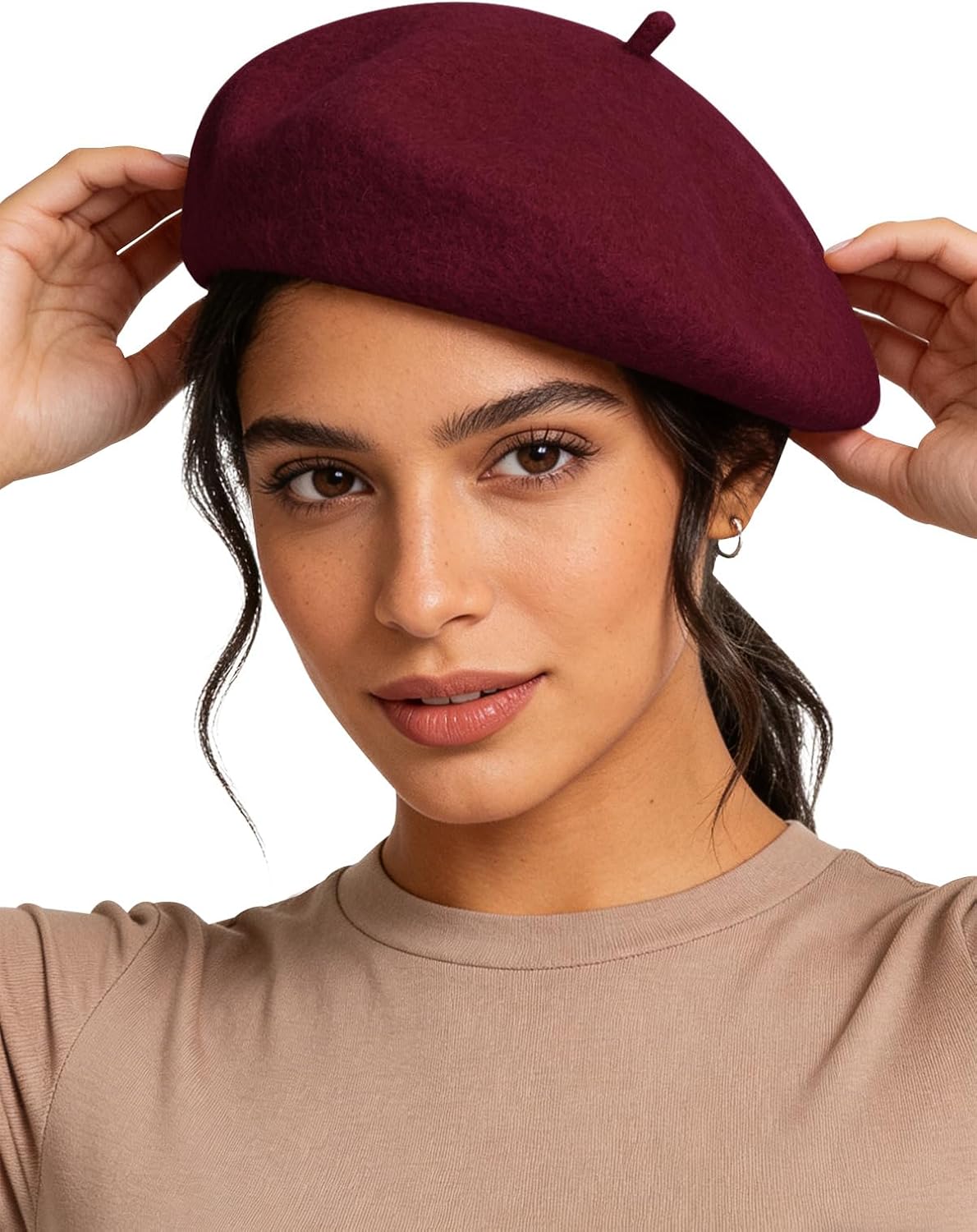 Sumolux Women Beret Hat Wool Vintage French Solid Color Classic Winter Cap - Image 2