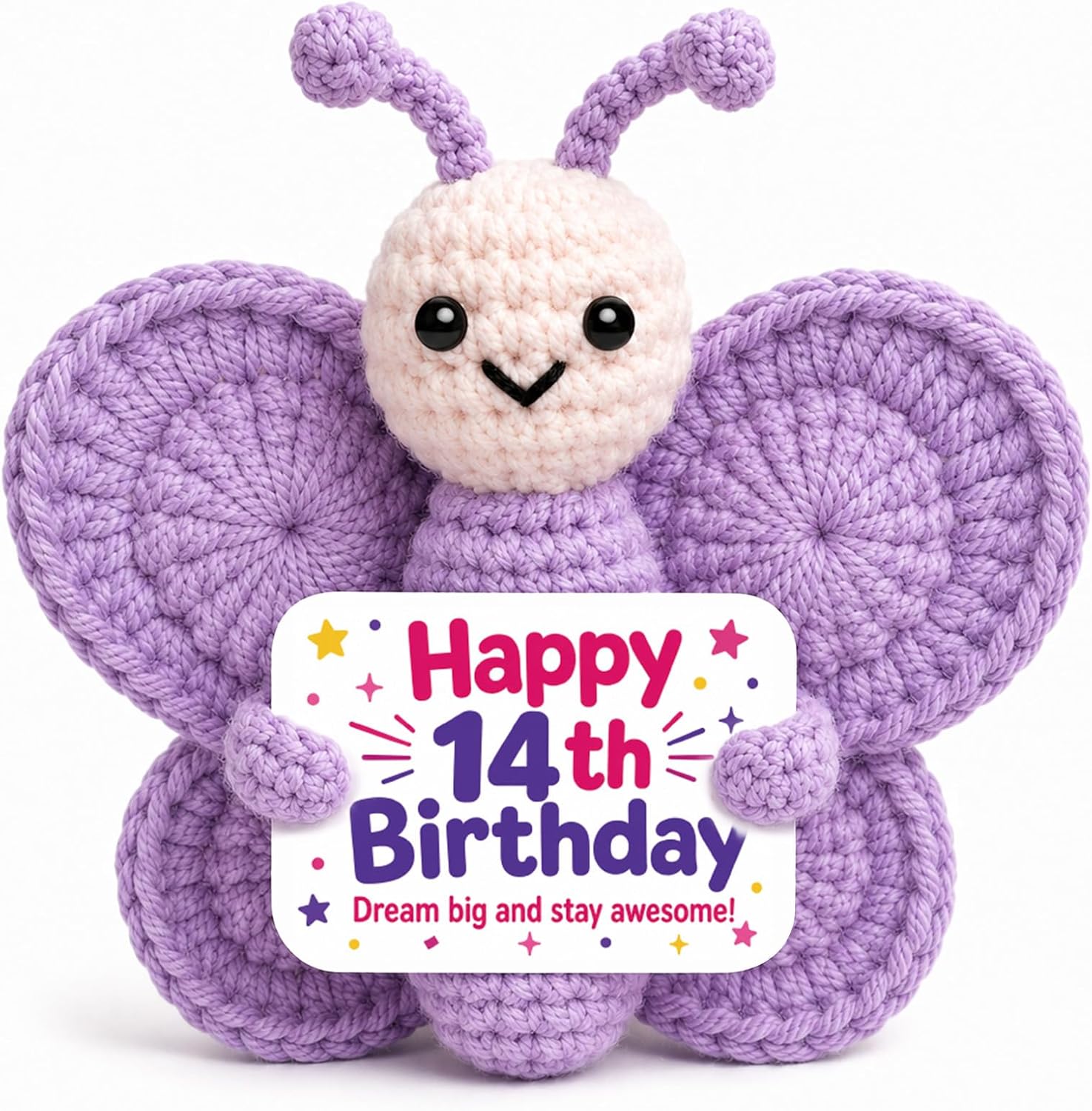 14 Year Old Girl Birthday Gifts, Handmade Crochet Purple Butterfly for 14th Birthday Gift for Girls, Cute Party Decoration for 14 YO Girl Daughter Granddaughter Niece Kids