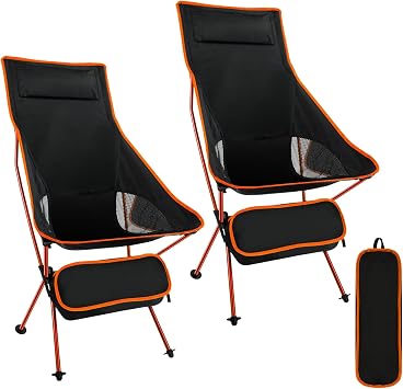 Set of 2 Ultra Lightweight High Back Folding Camping Chairs