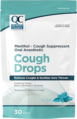 Miniatura 2 de Quality Choice Gotas para la tos, mentol, supresor de la tos, anestésico oral, alivia la tos y alivia el dolor de garganta, 30 unidades, paquete de 2