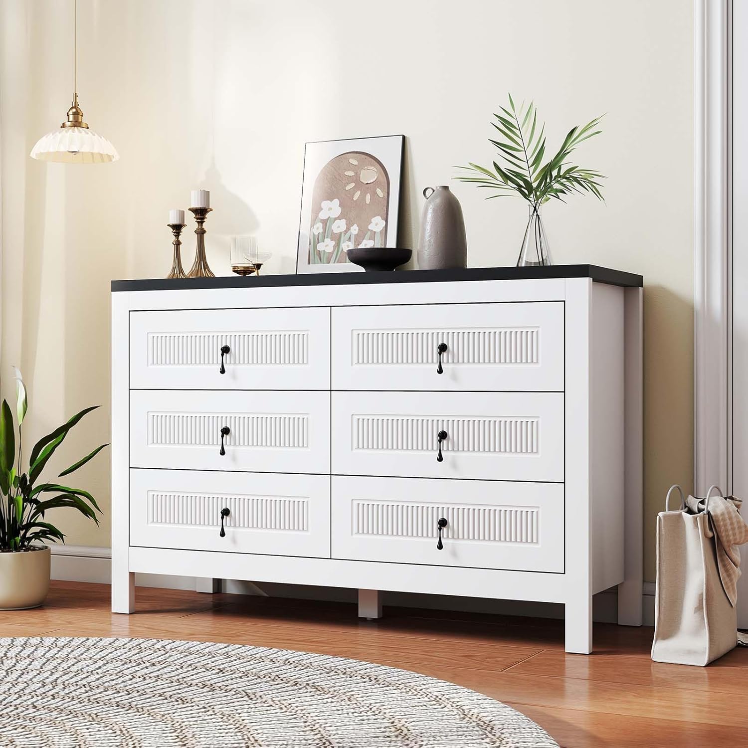 White Dresser for Bedroom Wood Dressers: 6 Drawer Dresser for Bedroom Wide Dressers, Modern Chest of Drawers with Handles, Deep Chest of Drawers Adult (White)