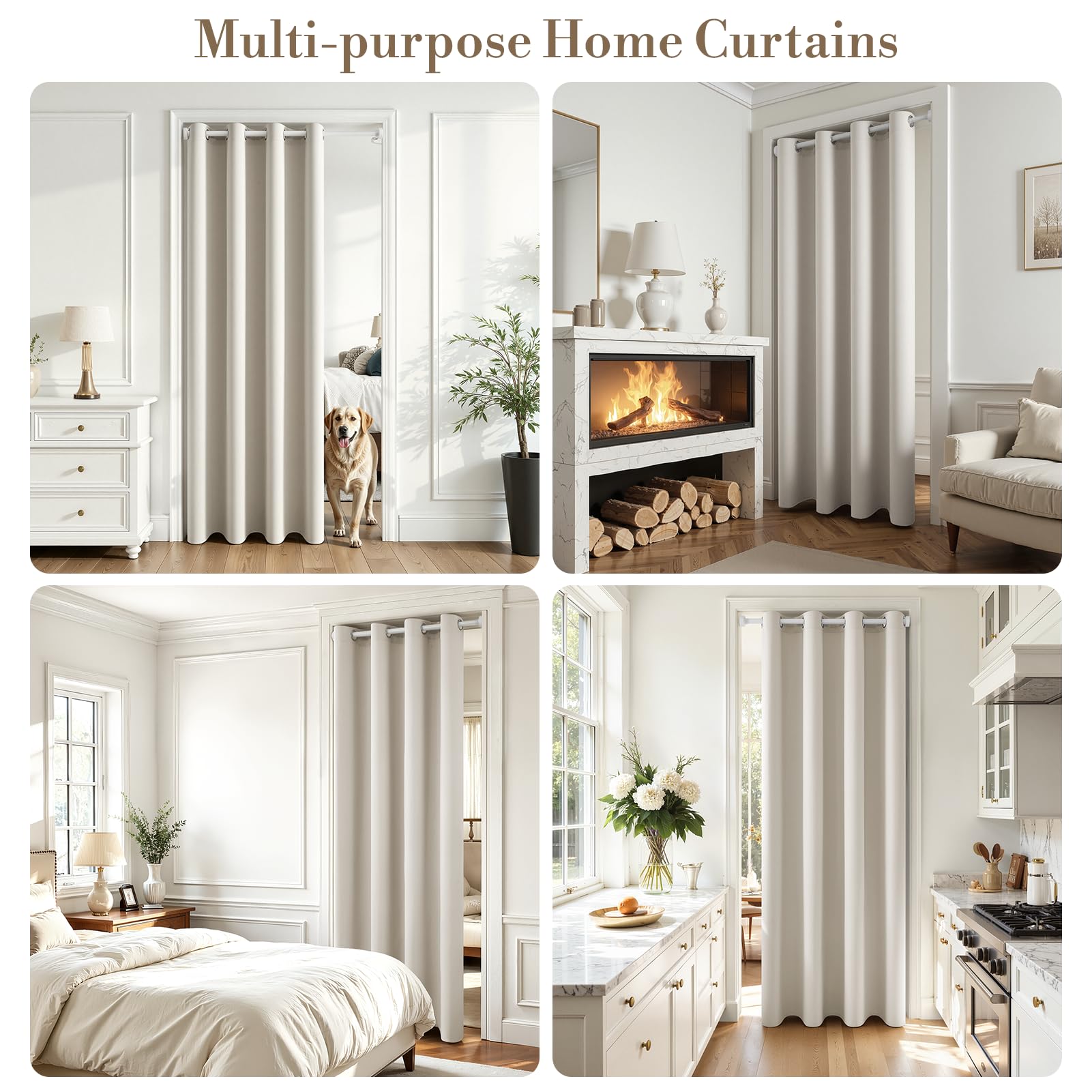 MRTREES Hellbeige Türvorhang mit Stange 1 Stück, Ohne Bohren H195 x B140 cm | Gardinen Blickdicht,Einfache Montage,Lärmschutzvorhang Tür,für Schrank,Raumteiler,Umkleidekabine,Stange Weiß 75-125 cm