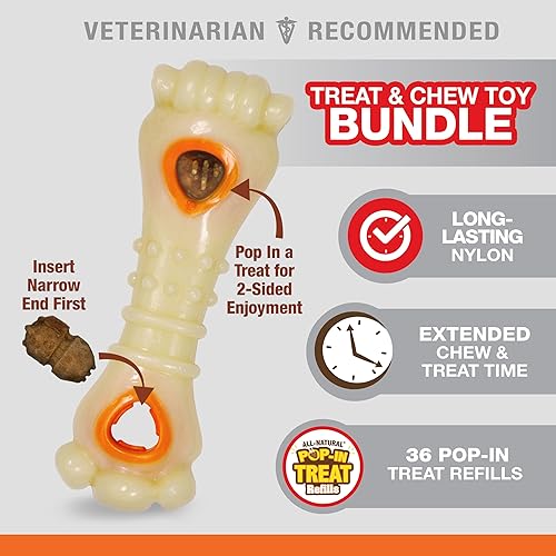 Vista 2 de Nylabone Power Chew - Paquete de juguete en forma de nudillo y con golosinas, juguete resistente para perros agresivos y bolsa para golosinas, sabor