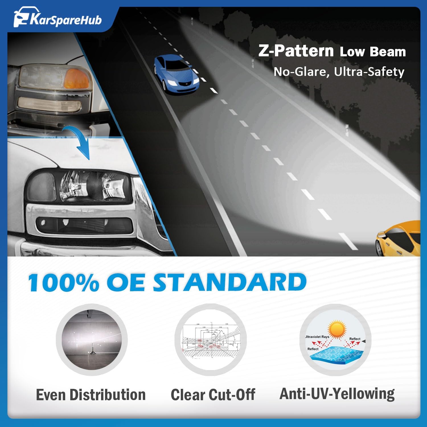 Headlights Assembly with Bulbs for 1999-2007 GMC Sierra, Compatible with 1999-2006 GMC Yukon Headlamp Replacement Driver & Passenger Side