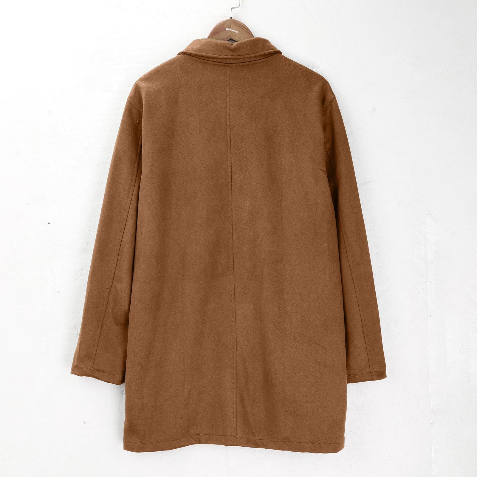 Giacca invernale da uomo, lunga, con bottoni e tasche | Giacca in pelle scamosciata patchwork, colletto a risvolto, cerniera, giacca per le mezze stagioni, con bottoni