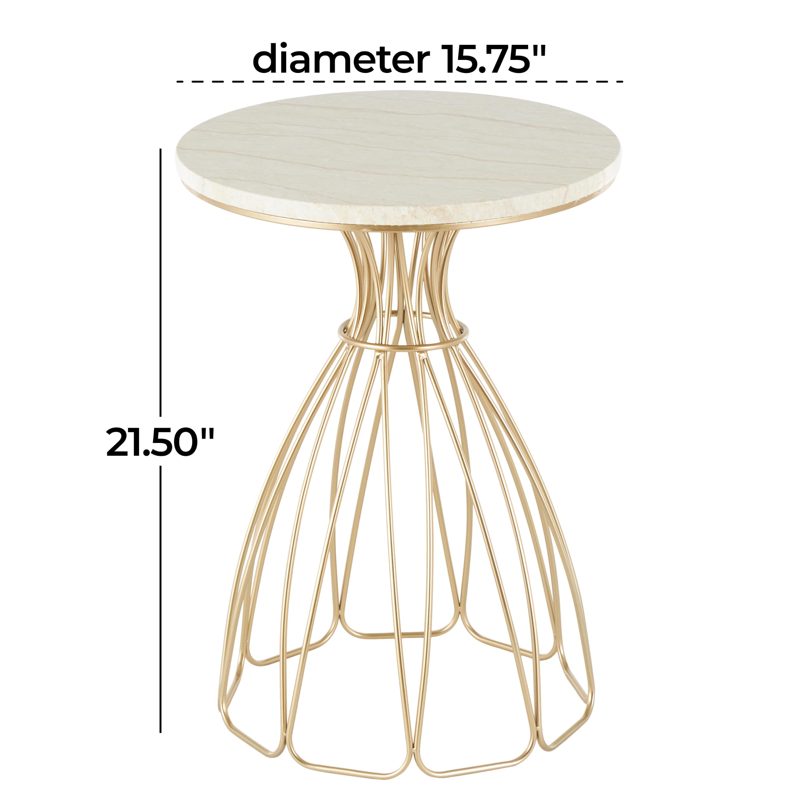 Deco 79 Metal Side End Accent Table Flower Inspired End Table with Cream Marble Tabletop, Side Table 16" x 16" x 22", Gold