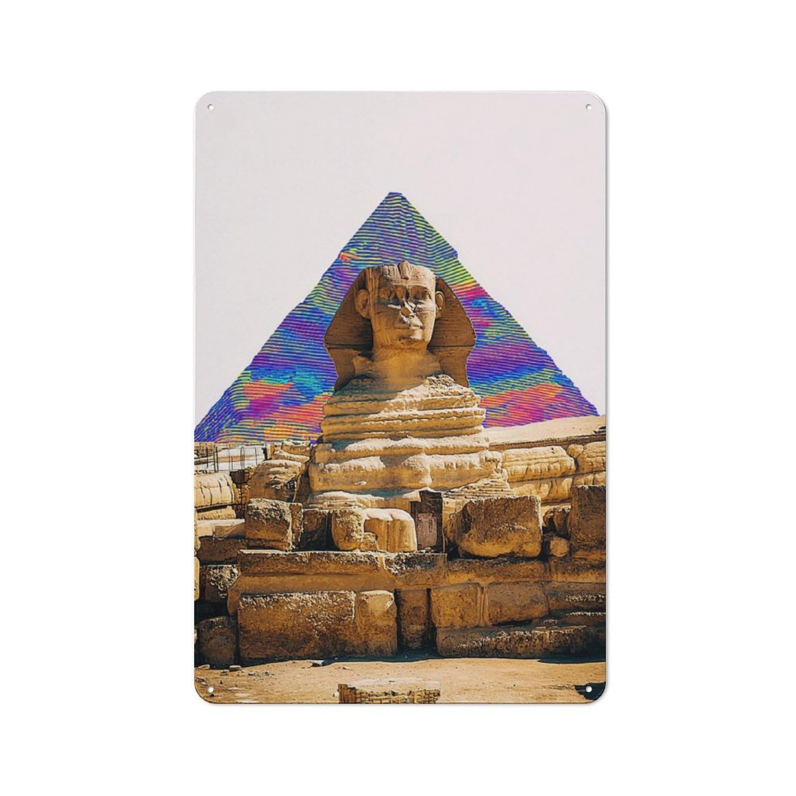 Junmoney Colorful Pyramid Sphinx Statue Retro Tin Wall Plaque 30X20cm For Garage Or Workshop, A Metal Wall Feature For Garages And Tool Rooms