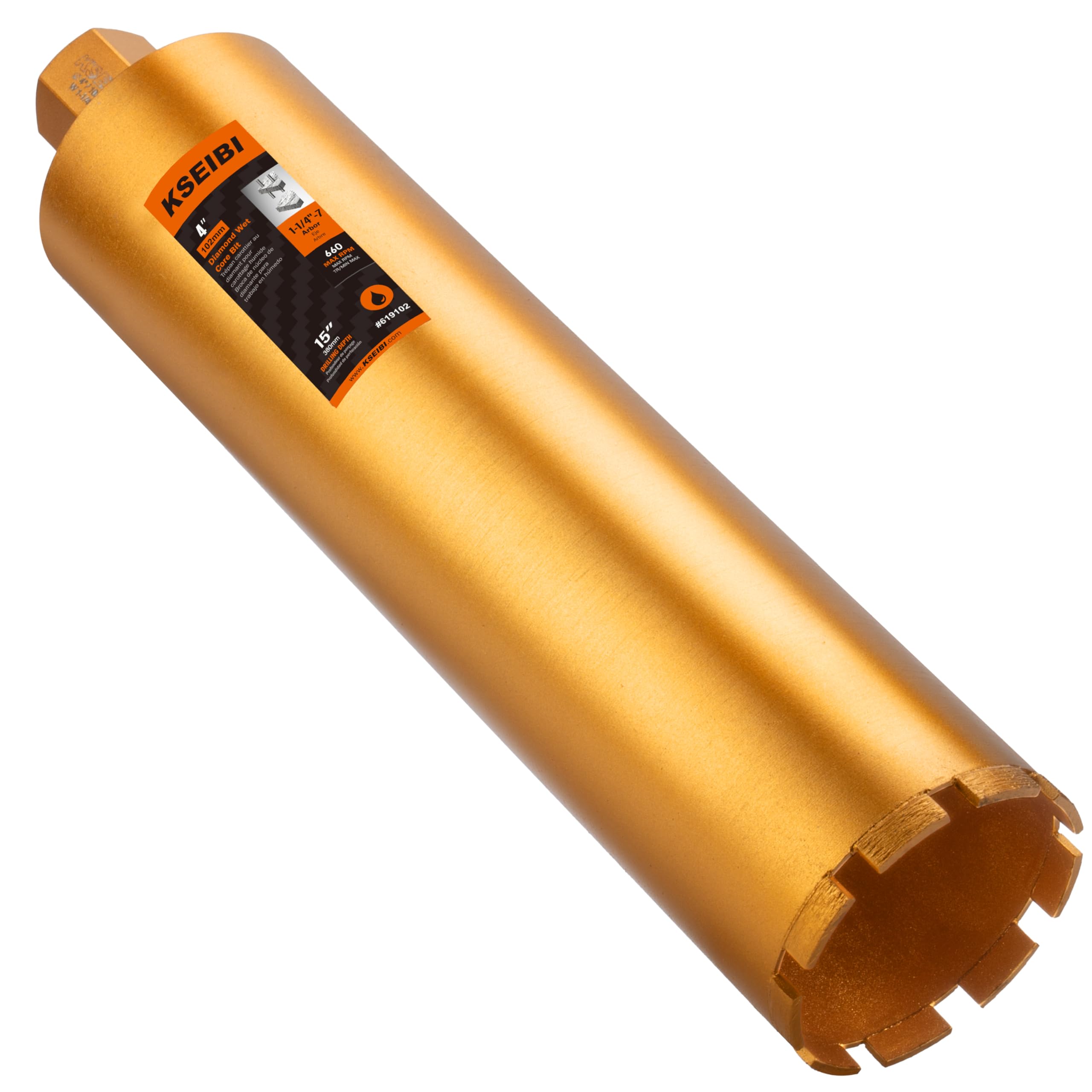 KSEIBI 619102 Wet Concrete Core Drill Bit, 4-Inch Diameter for Drilling Concrete, Marble, Granite, Brick, and Hard Masonry 16-Inch Drilling Depth, 1-1
