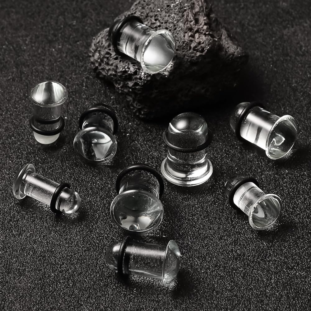 Vankula Kit dilataciones orejas piercing expansore 12 Piezas/ 8 Piezas 1.6-10mm dilatador Tapones de Vidrio Oreja piercing Estiramiento de joyería para Mujer Hombre