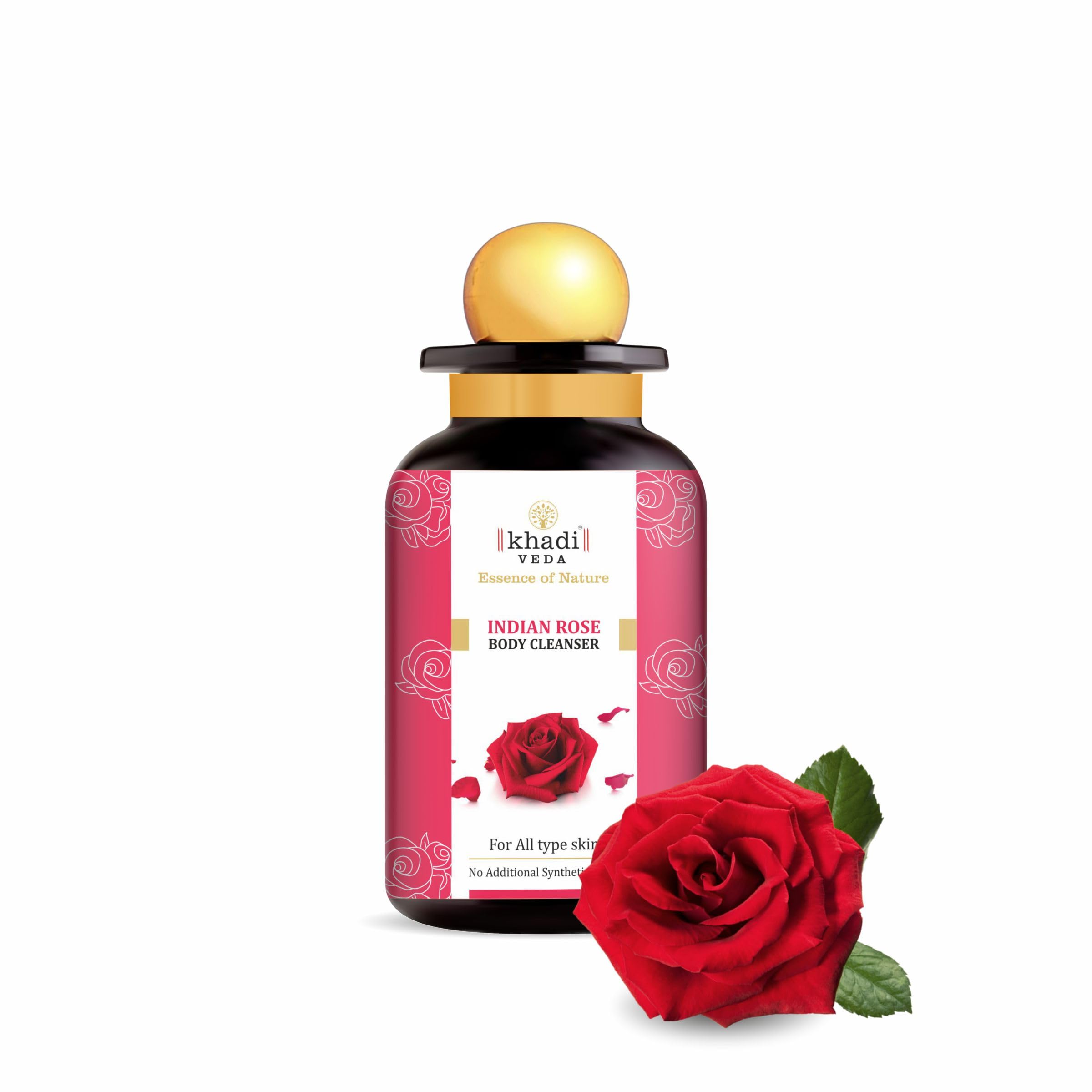 Khadi Veda Indian Rose Body Cleanser 300ml Bottle Helps in Skin Cleansing and Hydration,Delicate Fragrance Suitable for Unisex