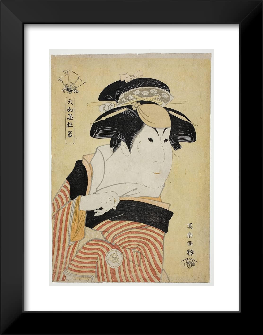 ArtDirect Toshusai Sharaku 19x24 Black Modern Framed Art Print Titled Yamatoya Tojaku (The Actor Iwai Hanshiro IV as Otoma, Daughter of Ohina from Inamuragasaki in Kamakura) (Yondai-me Iwai Hanshiro n