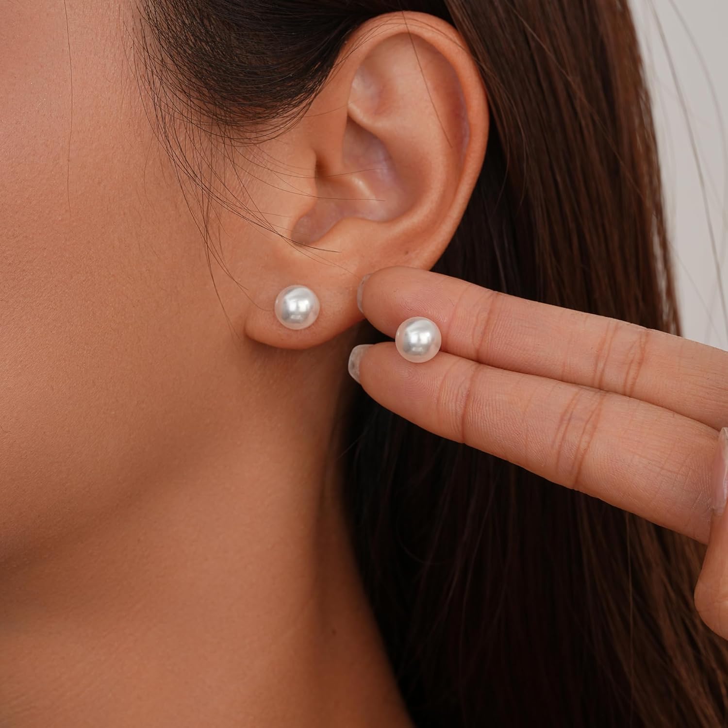 S999 Sterling Silver, White Pearl Earrings Round Stud Earring for Women, Hypoallergenic Earrings For Wedding Brides Jewelry Gift - Image 6