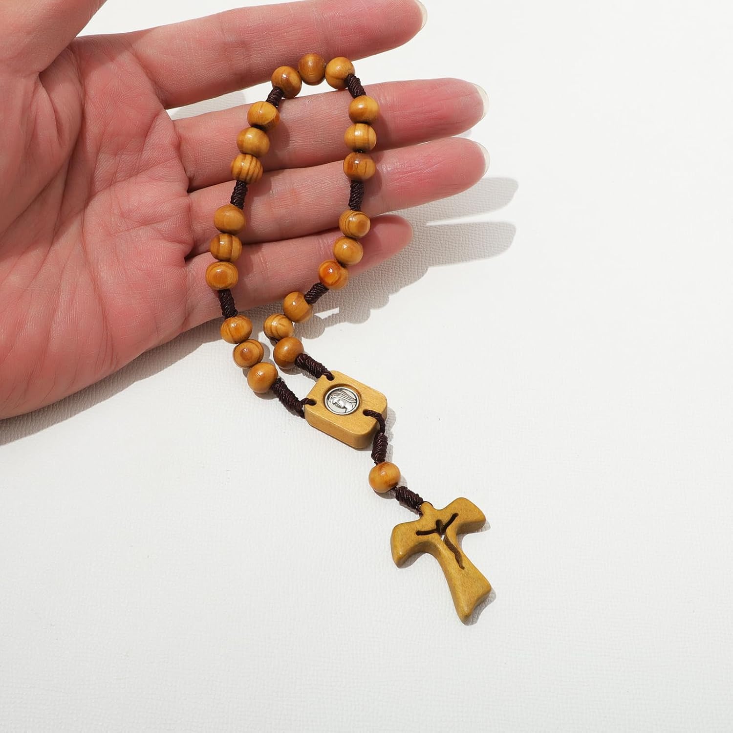 KOMI 2Pcs Our Lady Of Medjugorje Peace Rosary Handmade Wood Beads Chaplet of Medjugorje Blessing Rosary Catholic
