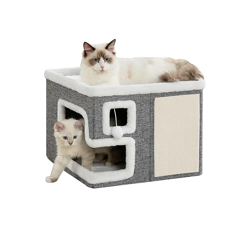 Casa e Condomínio para Gatos Crispedia com Caverna, Arranhador e Almofada Reversível 41,91 x 41,91 x 33,02 cm (Grey, Large)
