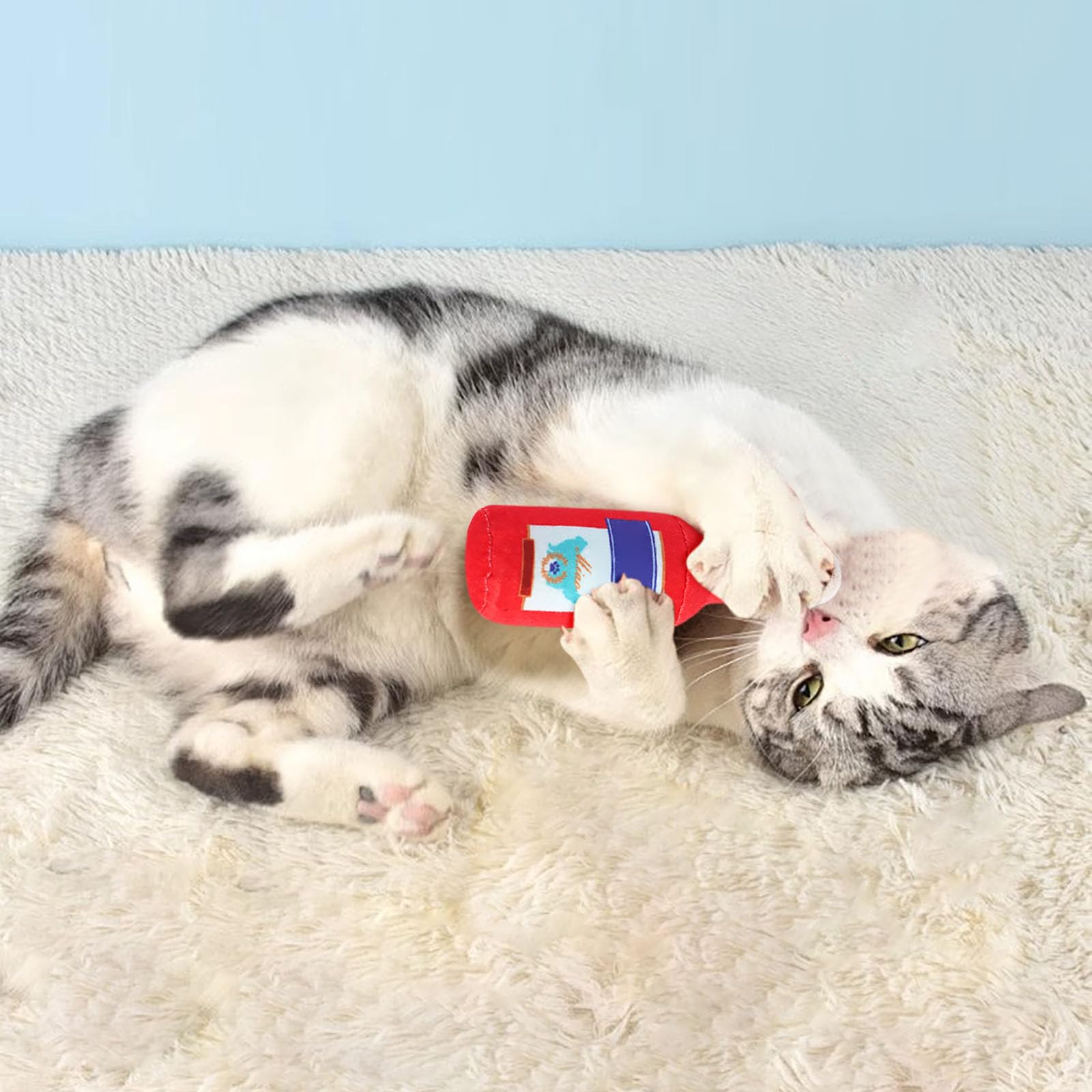 Katzenspielzeug-Set mit Katzenminze, interaktives Weinflaschen-Design, integriertes Soundgerät für spannendes Spielen, Kauen und Langeweile für Katzen, 5 lustige Farben