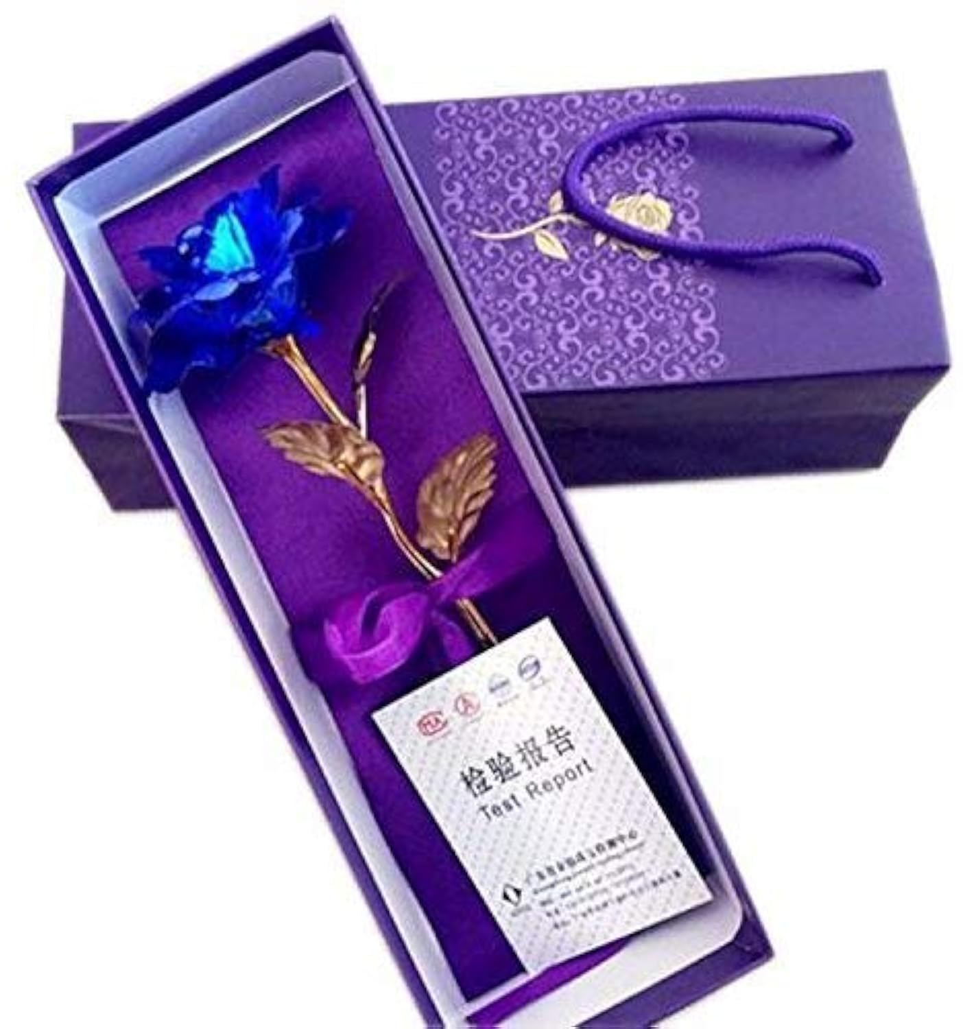 Blue Rose Flower with Golden Leaf with Luxury Gift Box and Carry Bag-image-20