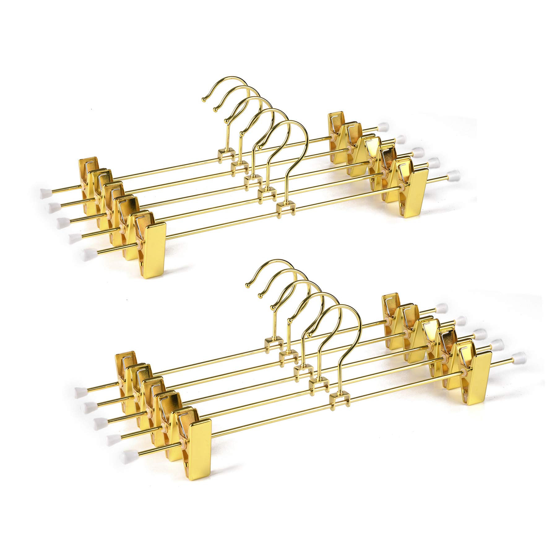 Amber Home Extra Length 14" Shiny Gold Metal Pants Hangers 10 Pack, Adjustable Big Clip Metal Skirt Hangers, Gold Clip Hangers for Jeans Trouser (10 Pack)