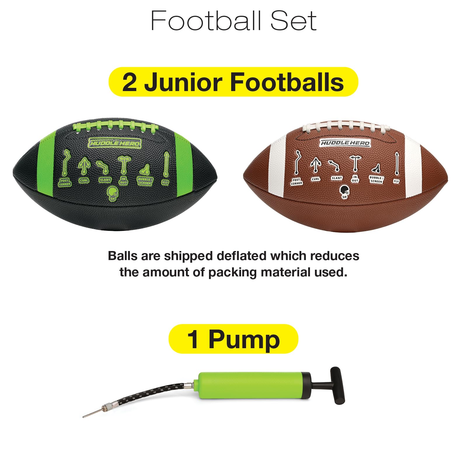 Xcello Sports Huddle Hero Junior Football 2-Pack w/Pump (Black and Brown)
