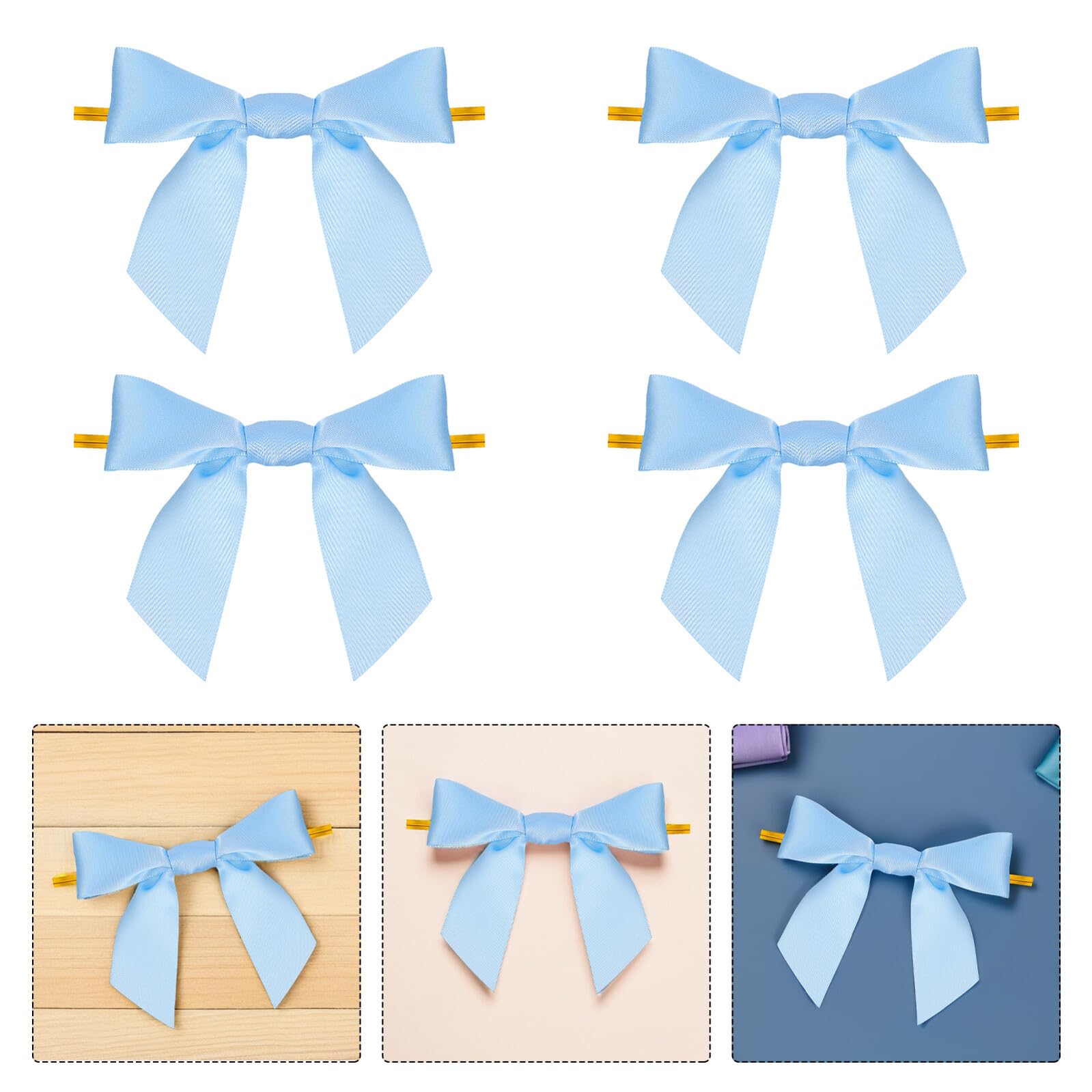 100 pezzi Fiocchi Twist Tie Blu per Sacchetti Regalo Piccoli Fiocchi in Nastro Satinato per Confezioni Decorazioni per Feste Compleanni e Matrimoni Regalo Natale