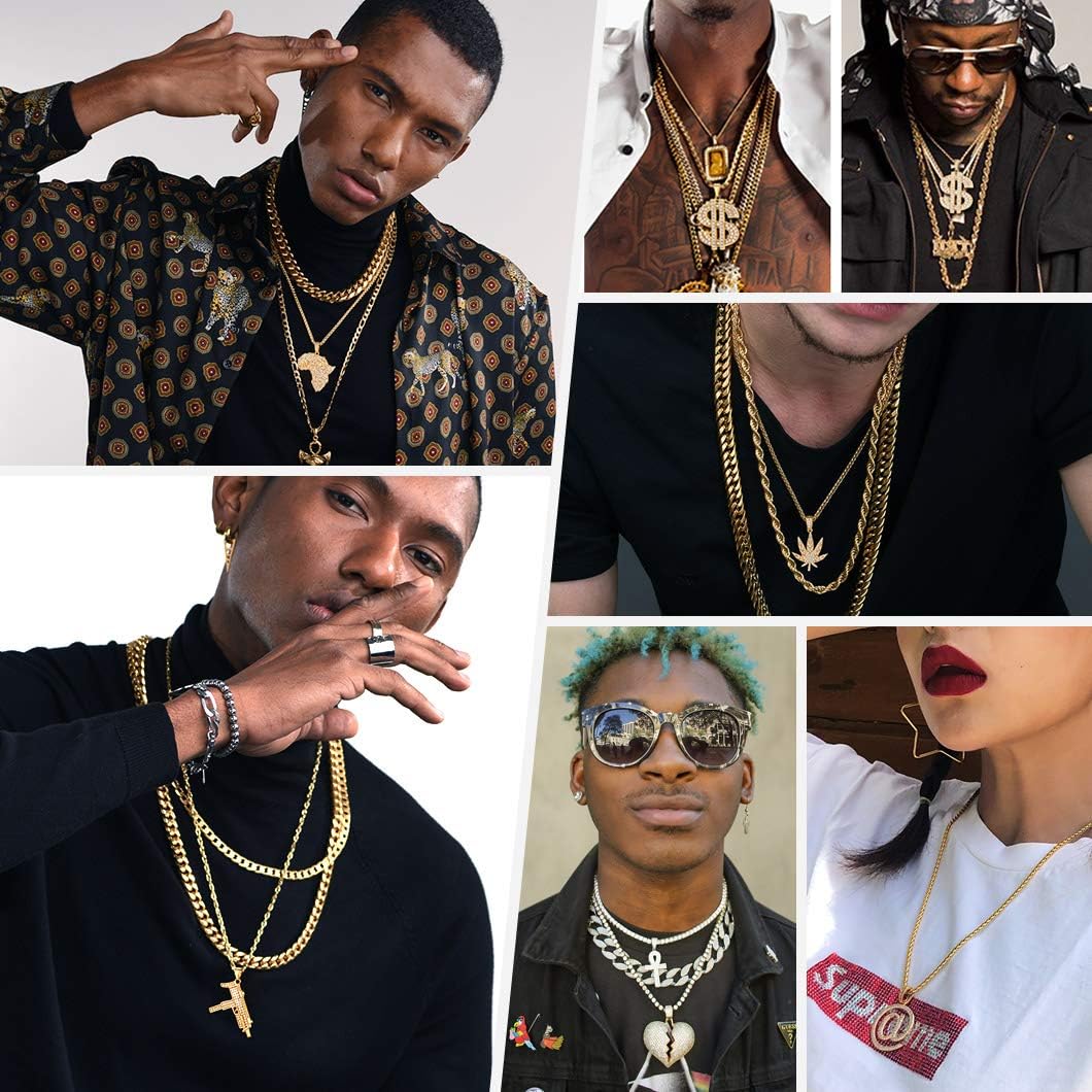 Richsteel Mens Necklaces for Womens Shiny Cubic Zirconia Africa Map/Broken Heart/Praying Hands/Cross Pendent with Spiga Chain Gold/Platinum Plated Hip Hop Jewely - Image 3