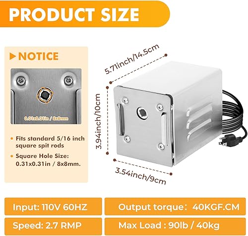 Miniatura 2 de YJINGRUI Motor de asador, motor de barbacoa de 15 W y 90 libras, motor de asador para parrilla, motor eléctrico de barbacoa (110 V CA)