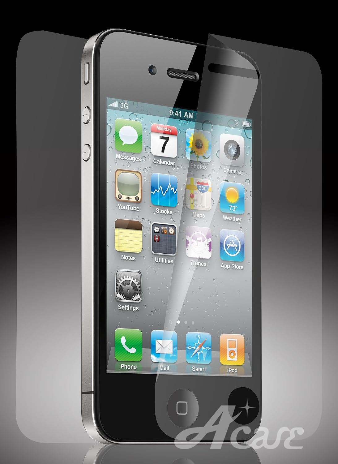 Acase Screen Protector Film Clear (Invisible) for iPhone 4 4S AT&T and Verizon and Sprint (3 Pack Front + 3 Bonus Back Films)