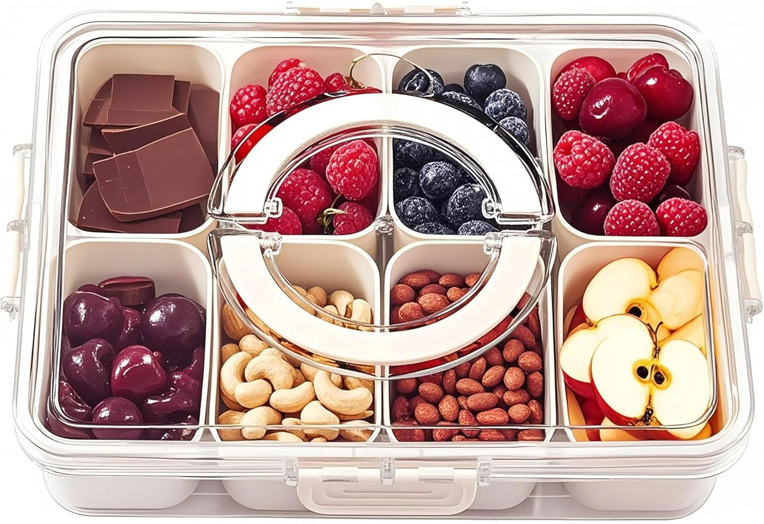 EARTHCONE Food Storage 8 Compartment Box for Fridge, Freezers Pantry Organizer Stackable Food Snack Fruit Candy Nuts Snackle Box, White, 28 * 21 * 6.5cm (1Pcs)-picture-21