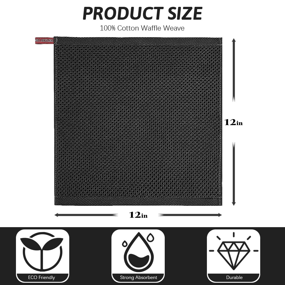 Mordimy Toallas De Cocina De Tejido Gofre 100% Algodón - Súper Suaves Y Absorbentes, Paquete De 4, 13x28 Pulgadas - Blanco Y Negro