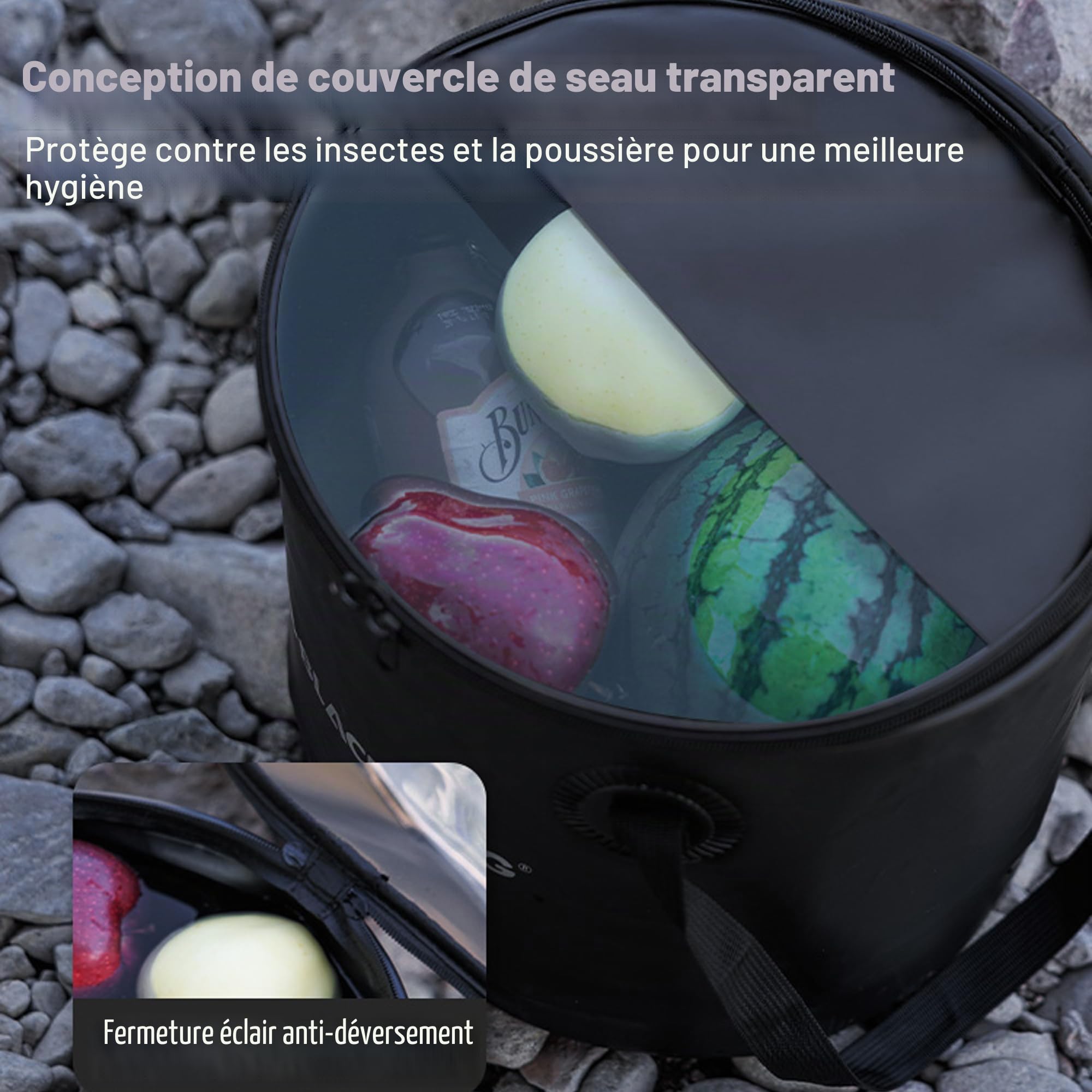 Windhike Blackdog – Seau pliable de camping de 14 litres, récipient d'eau pliable léger avec poignée et couvercle, seau pliable avec valve de sortie pour voyage, camping, randonnée, pêche, EVA