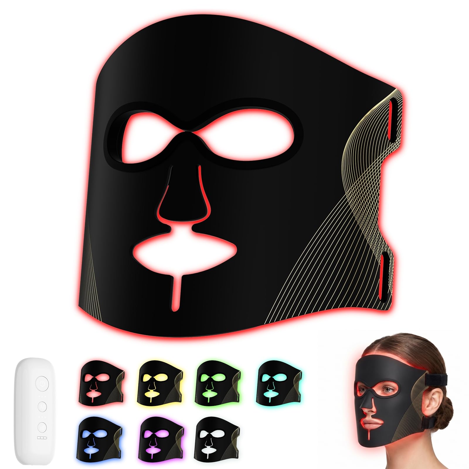 LED Face Mask, Masque Led visage luminothérapie, 7 modes de luminothérapie