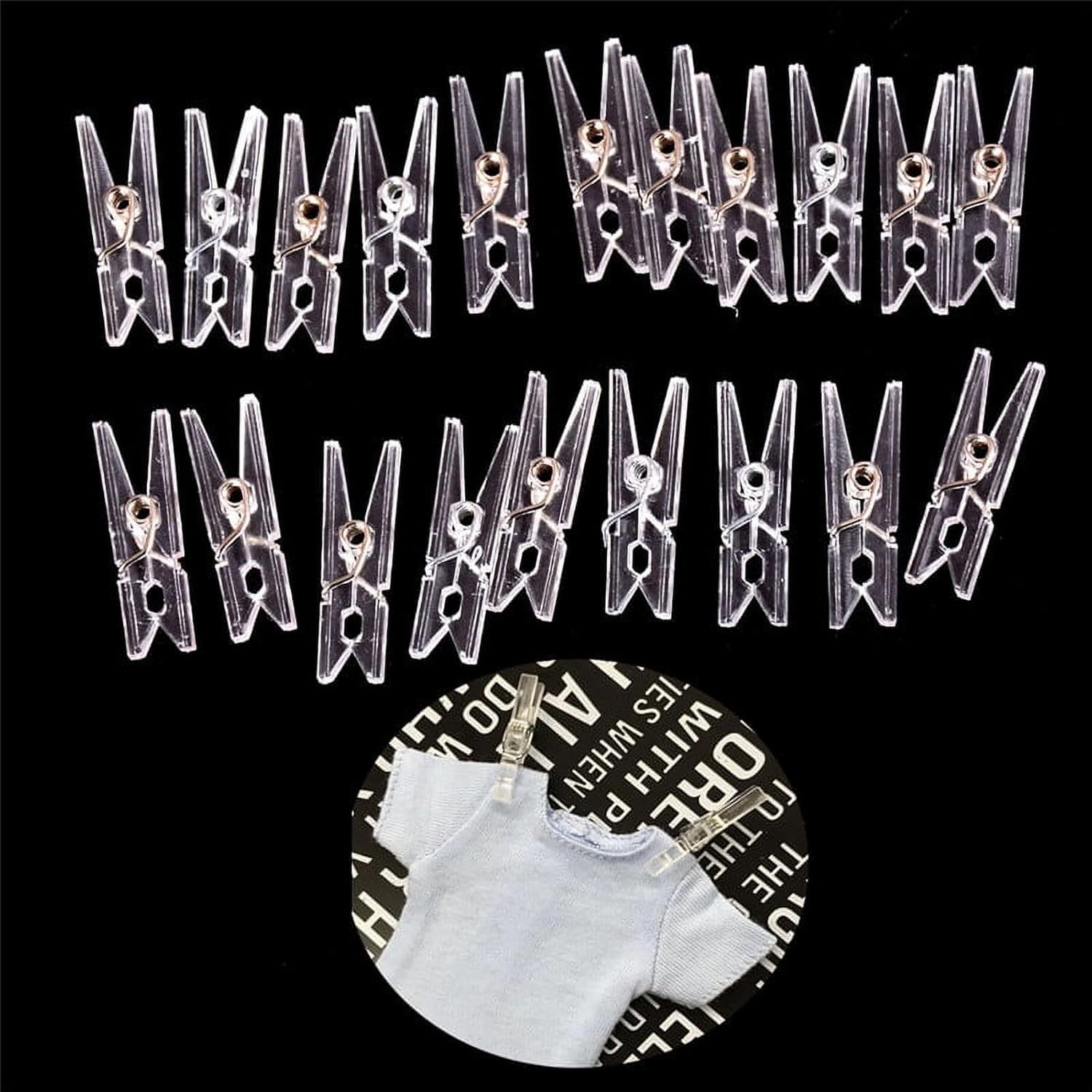 20Pcs Clear Plastic Clothes Pins, Clothes Line String Clips, Mini Clothes Pins Photo Paper Peg Pins Craft Clips, Home Storage and Organization (2.5cm)