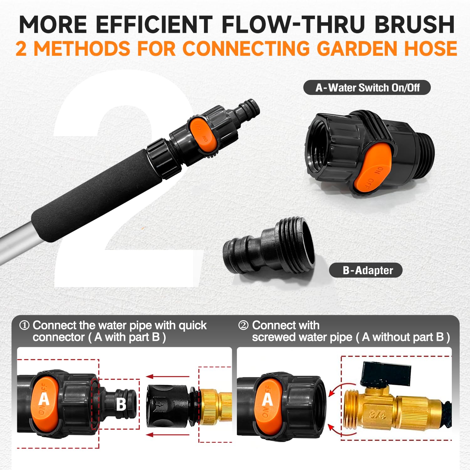 ARTIPOLY Brosse de lavage de voiture à long manche 165 cm | Poignée extensible, fixation de tuyau, anti-rayures, poils doux, idéal pour voiture, camping-car, panneaux solaires