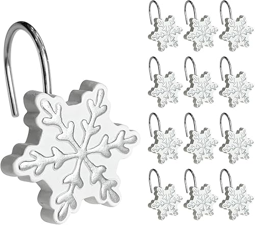 Miniatura 1 de Sunlit Ganchos para cortina de ducha de Navidad, anillos plateados para cortina de ducha, resina, decoración blanca de Navidad, decoración de baño