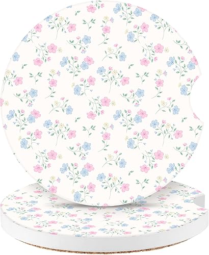 Miniatura 22 de Watbro Posavasos para automóvil, morado sonriente, absorbentes, paquete de 2 para portavasos con muesca para los dedos, cerámica de 2.56 pulgadas,