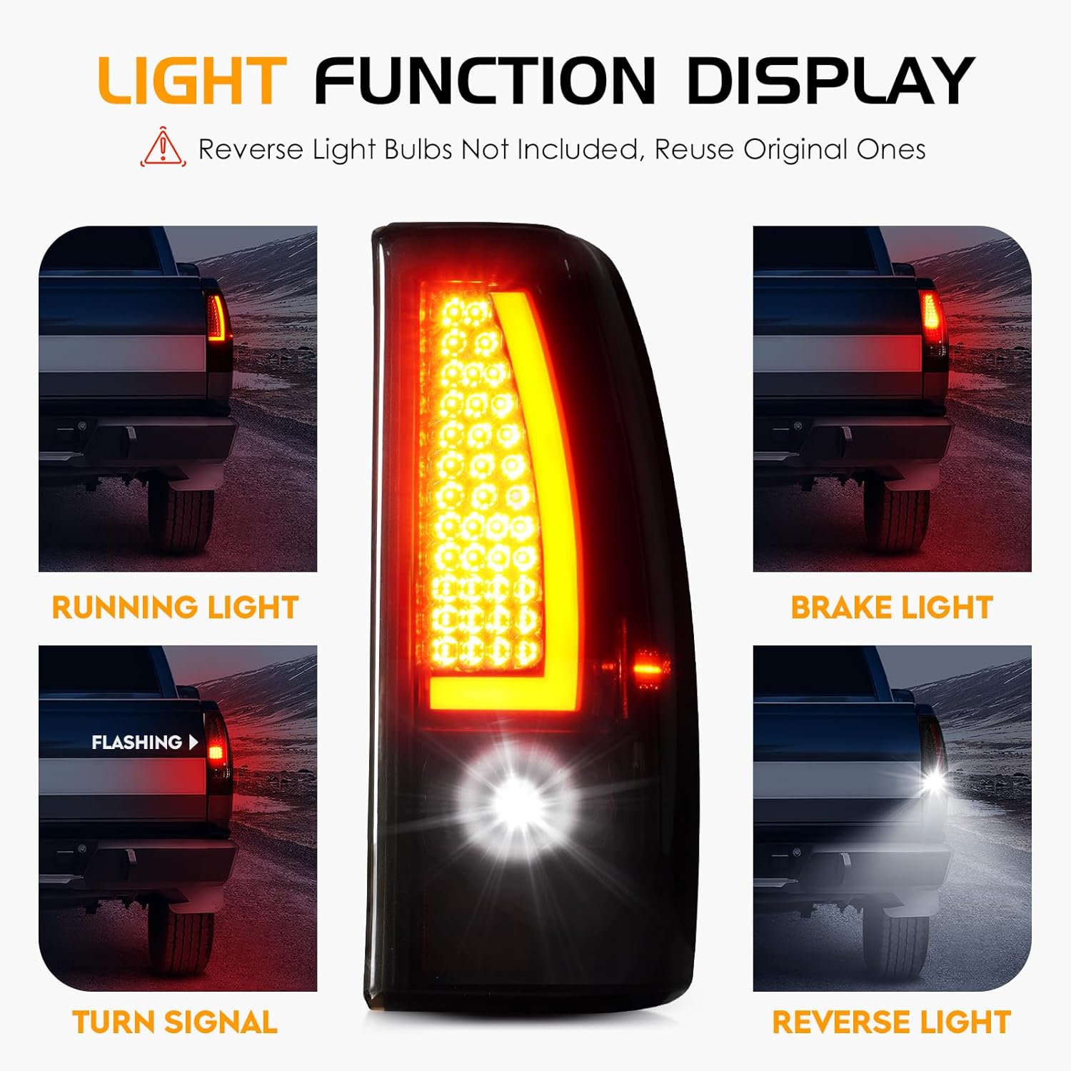 Tail Light Assembly Fit for Chevy Silverado 1500 2500 HD 1999-2002, for GMC Sierra 1500 2500 HD Fleetside 1999-2003, Brake Lights Pair, Smoke Lens