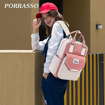 PORRASSO Schulrucksack Damen - Leichter Nylon Rucksack 31x14x47cm