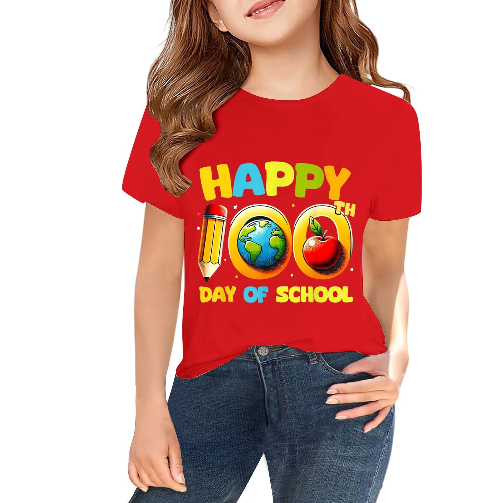 100 Days of School Shirt for Boys Girls Kids Kindergarten Happy 100th Day of School T-Shirt Teacher Shirt