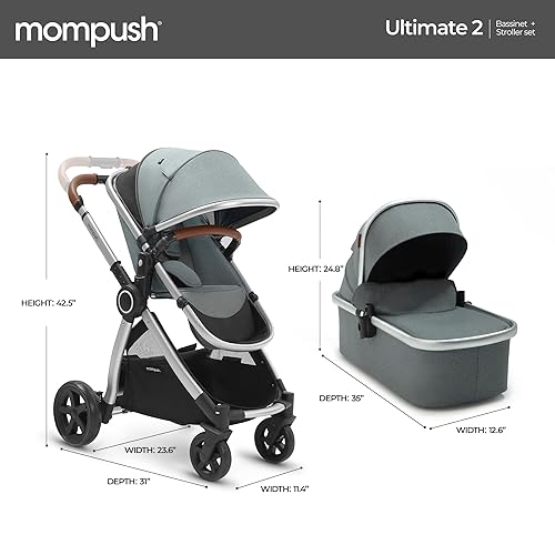 Miniatura 8 de Mompush cochecito estándar de tamaño completo, plegable en un solo paso, asiento con orientación delantera o trasera para niños, cesta de fácil