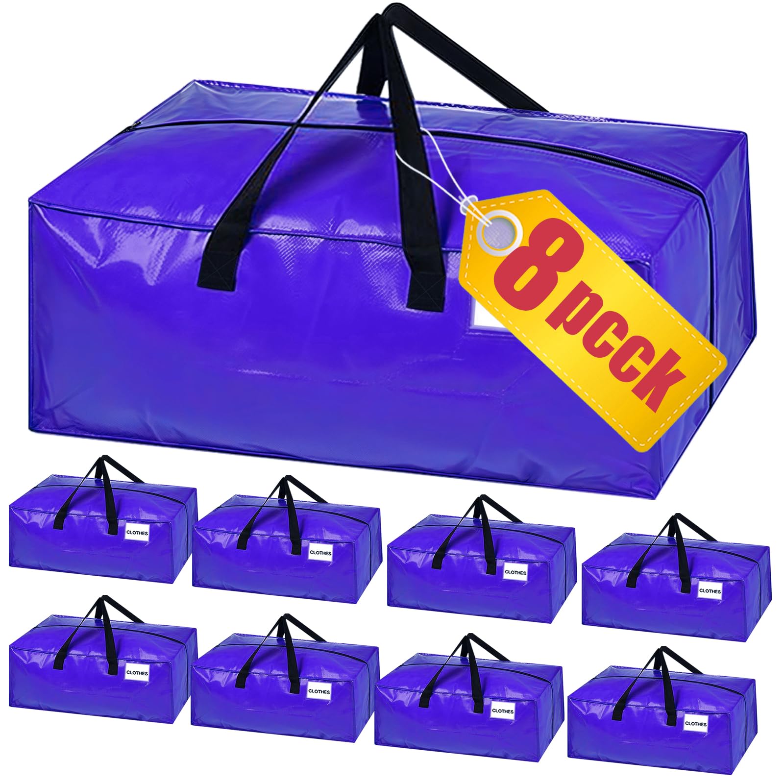 8 Pack Moving Bags & Storage Bags-WATERPROOF Grade,95L Oversized Moving Boxes with Backpack Straps,Zippers & Reinforced Handles,Packing Boxes for Moving House,College Dorm,Home,Travel,Dark Blue
