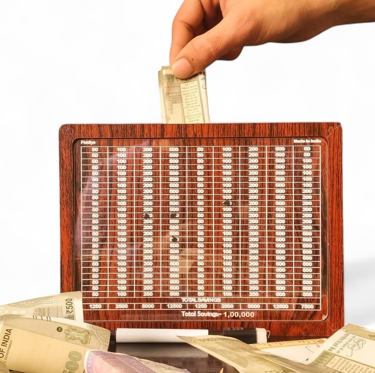 Wooden Money/Piggy Bank, Money Coin Box with Carved Design for Kids/Children, Savings (Wood Rs 1,00,000)