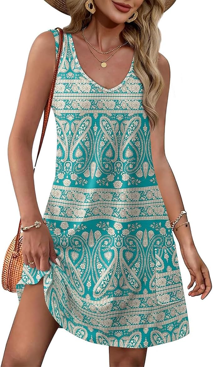 Yeenily Robe Femme Col en V Décontractée