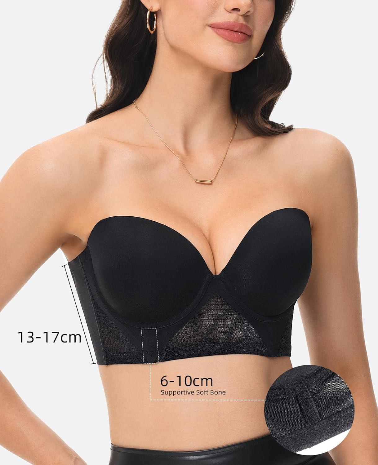 Strapless Longline Bra for Women Convertible Multiway Lace Corset Lift Up Bras Underwired Plus Size - Image 2