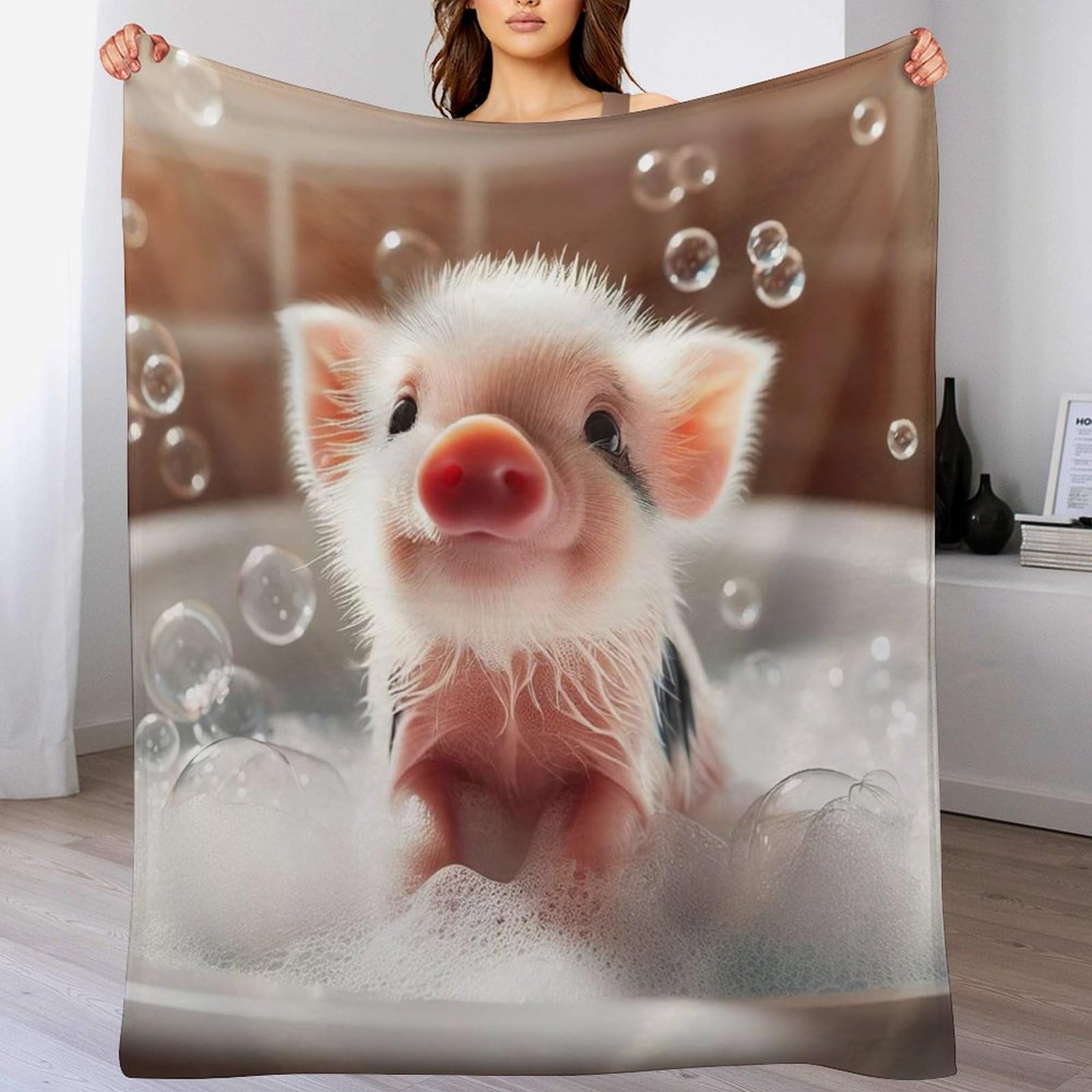 Couverture polaire cochon mignon douce et légère grand plaid lit 180x200