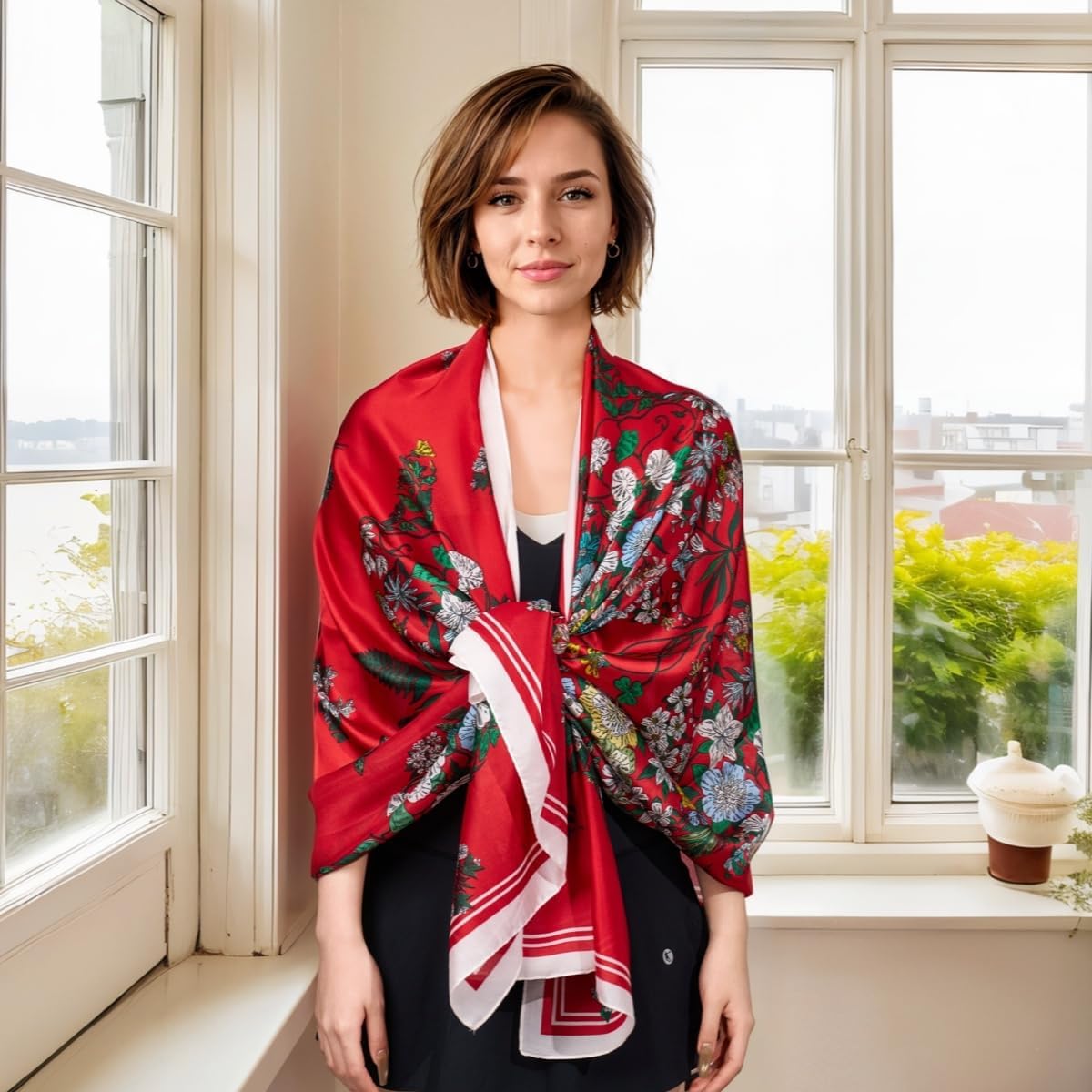 Silk Feeling Scarf for women Lightweight Long Floral Scarves Shawl Wraps Elegant Evening Dresses Satin Shawls Scarfs - Image 3