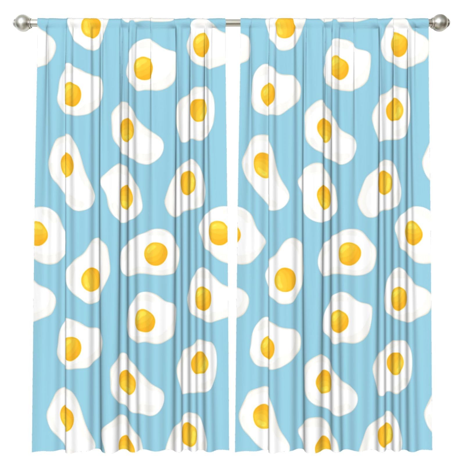 InOmak Fried Eggs Seamless Pattern, 2 Panels Window Curtains 52 x 84 Inch Blackout Curtains for Living Room Bedroom