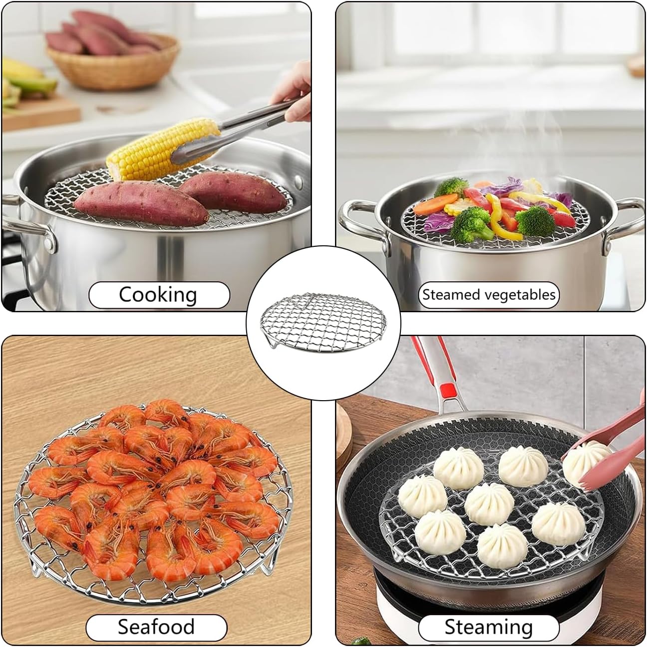 6.5 Inch Small Stainless Steel Round Cooling Rack With 1 Inch Fixed Feet Oven Baking Steaming Grilling Accessory Multifunctional Rust Proof Steamer Rack Silver
