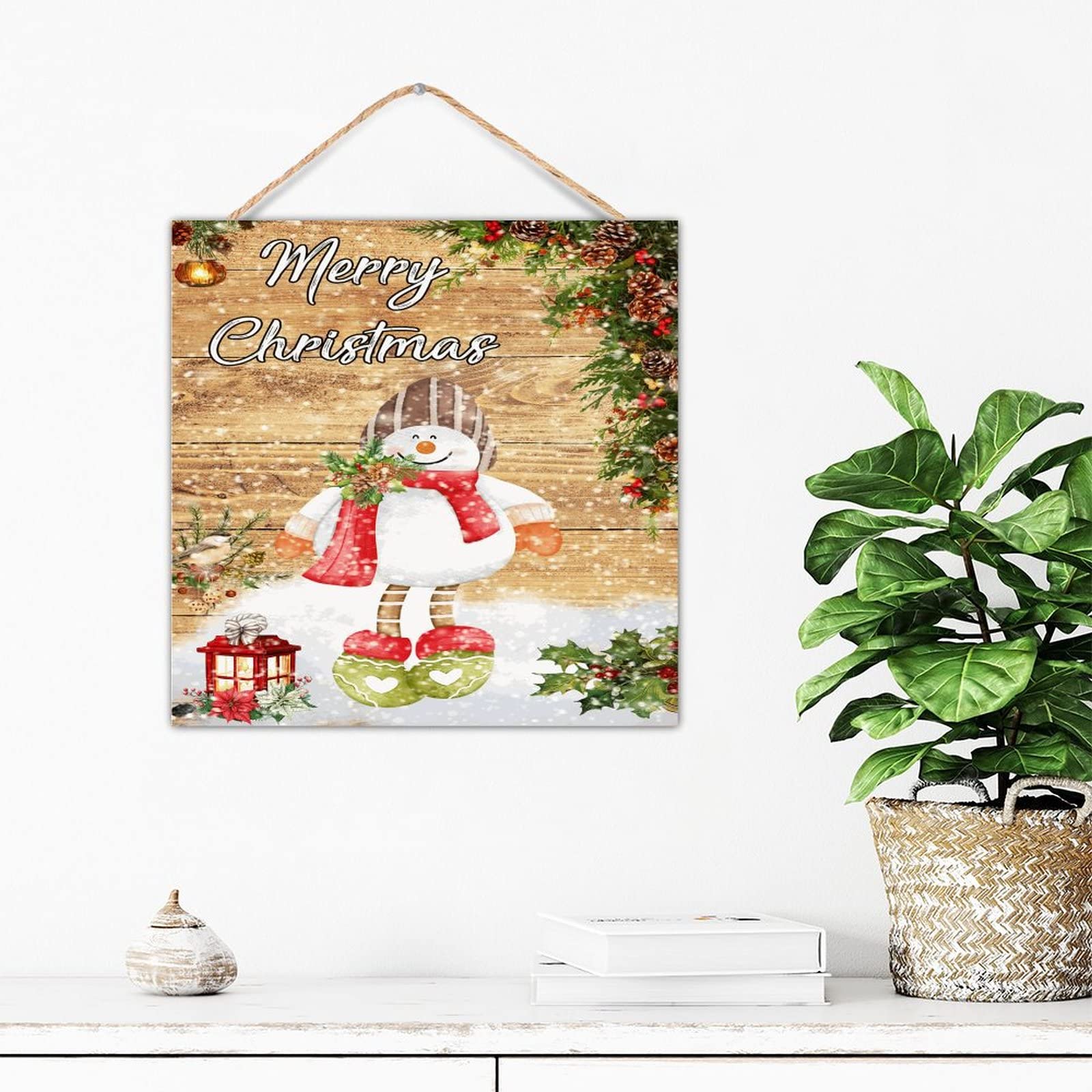 Panneau de décoration murale Noël bonhomme de neige en bois