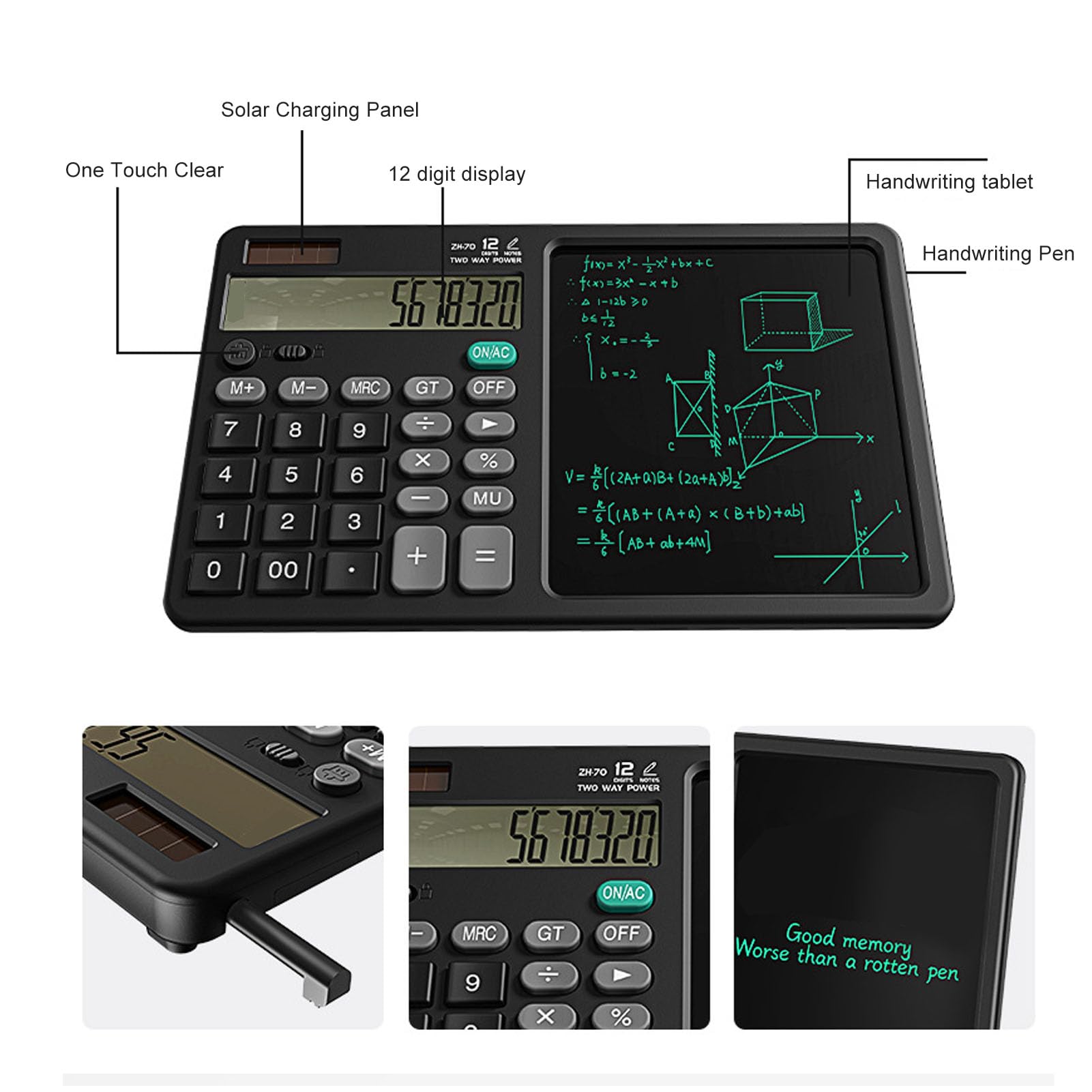 Taschenrechner, LCD-Tablet, Großes Display, Wiederaufladbarer Tischrechner mit Notizblock, Taschenrechner-Schreibtablett, Multifunktionale Skizzen, Notizen für Büro, Schule,