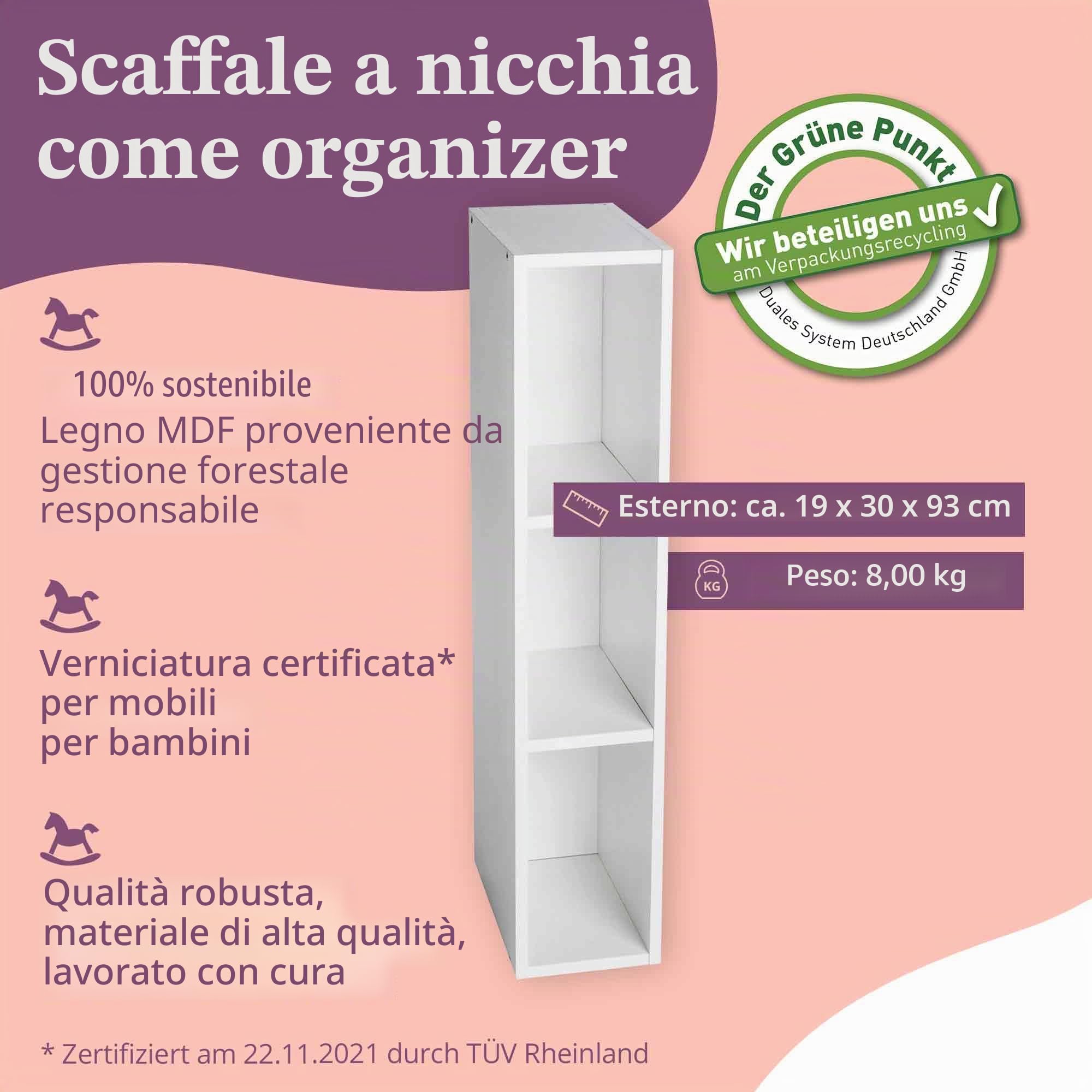 Puckdaddy Lasse Scaffalatura di stoccaggio 19 x 30 x 93 cm per cassettiere Hemnes