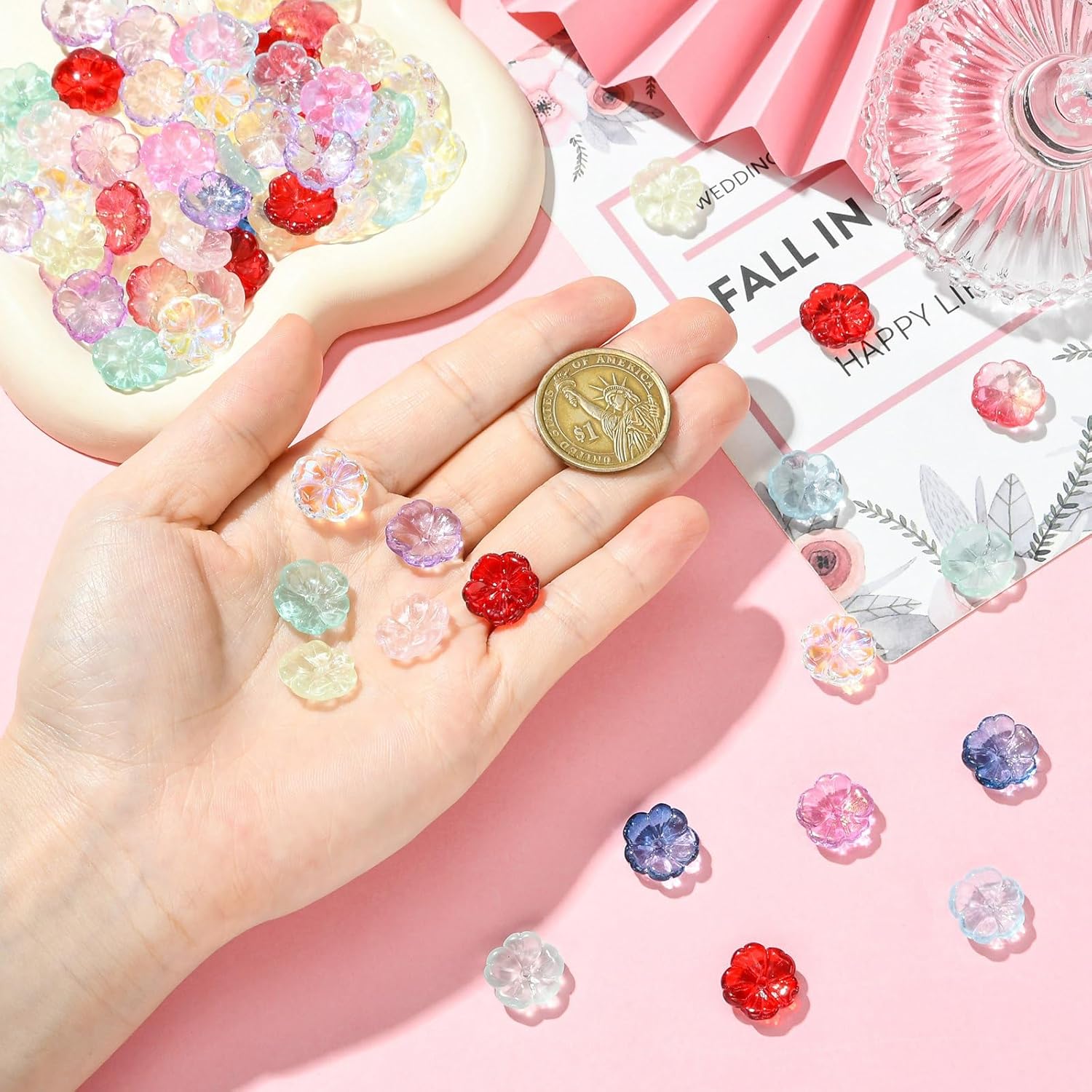 DanLingJewelry 100pcs Random Transparent Glass Flower Beads Crystal Glass Bead Mini Flower Spacer Beads for DIY Beading Projects - Image 5